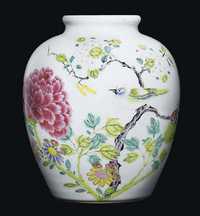 YONGZHENG (1723-35) AN UNUSUAL FAMILLE ROSE OVIFORM JAR